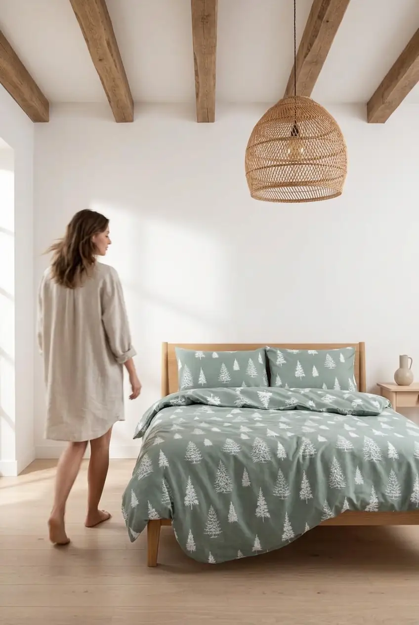 Cotton Collection Kışlık Pazen Çift Kişilik Nevresim Seti Evergreen 3