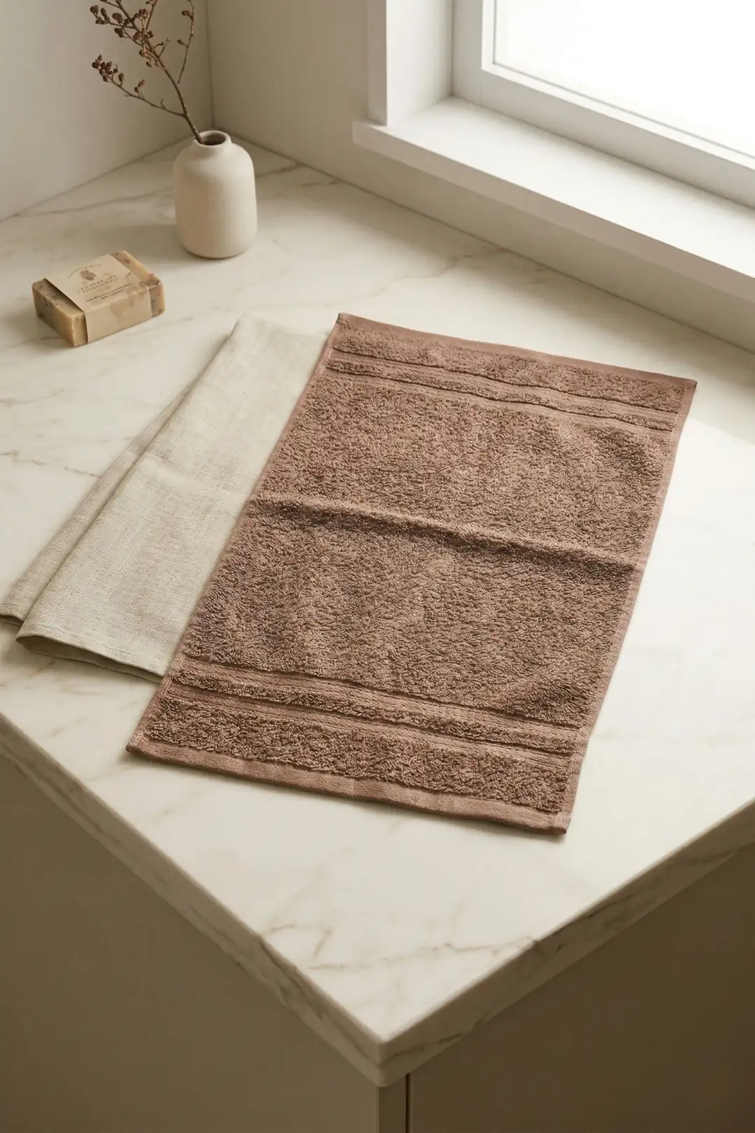Cotton Collection Bukle Mutfak Havlusu Bordürlü Kahve