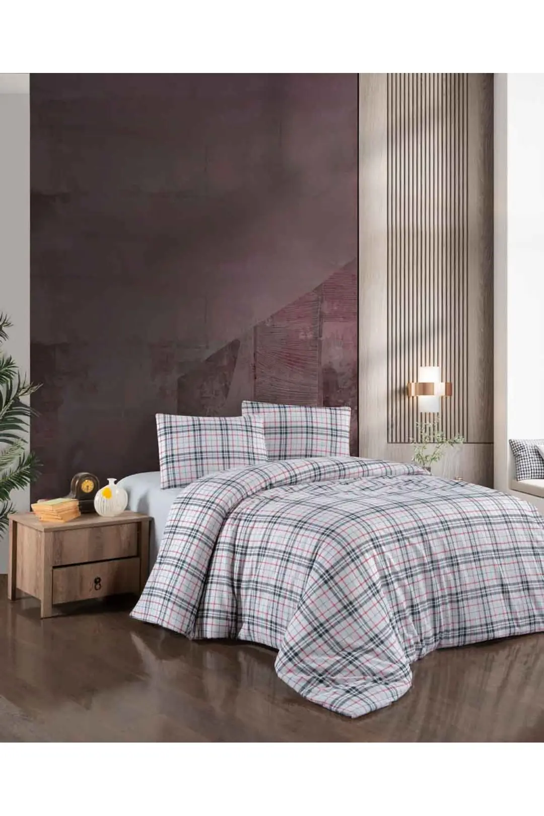 Cotton Collection Flanel R Çift Kişilik Nevresim Takımı Black Red Plaid