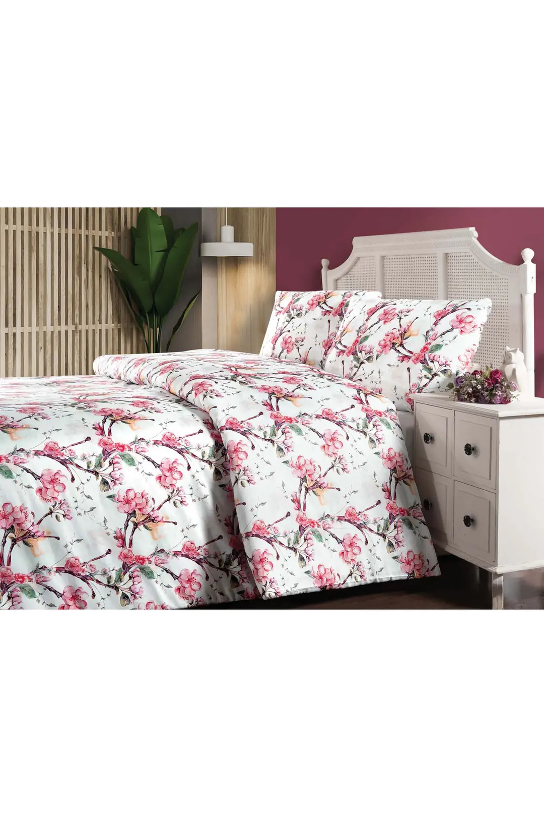 Lanotte Saten Çift Kişilik Nevresim Takımı digital Baskı Pink Flower 1