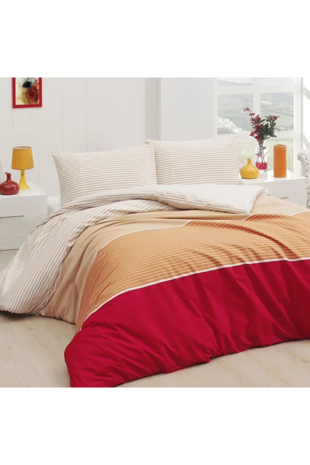 Cotton Collection Ranforce Battal Ebat Nevresim Takımı Iva Kırmızı