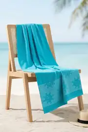 Cotton Collection Bukle Plaj Havlusu Çark Turkuaz 2