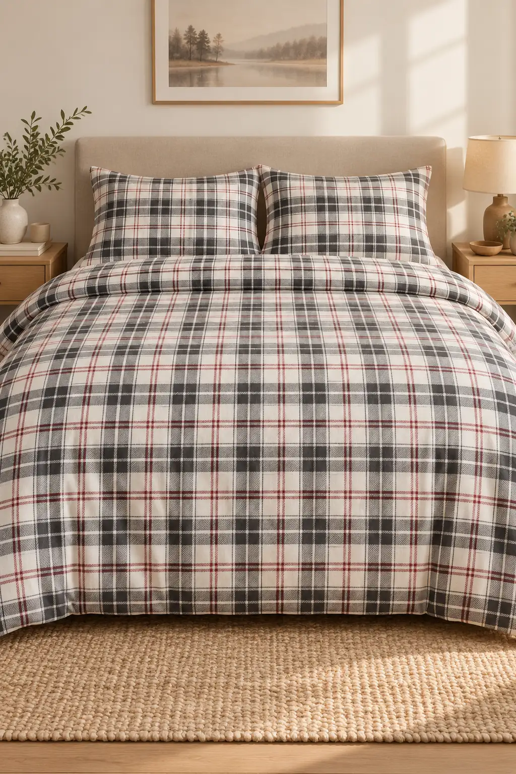 Cotton Collection Flanel Çift Kişilik Nevresim Seti Red Black Plaid