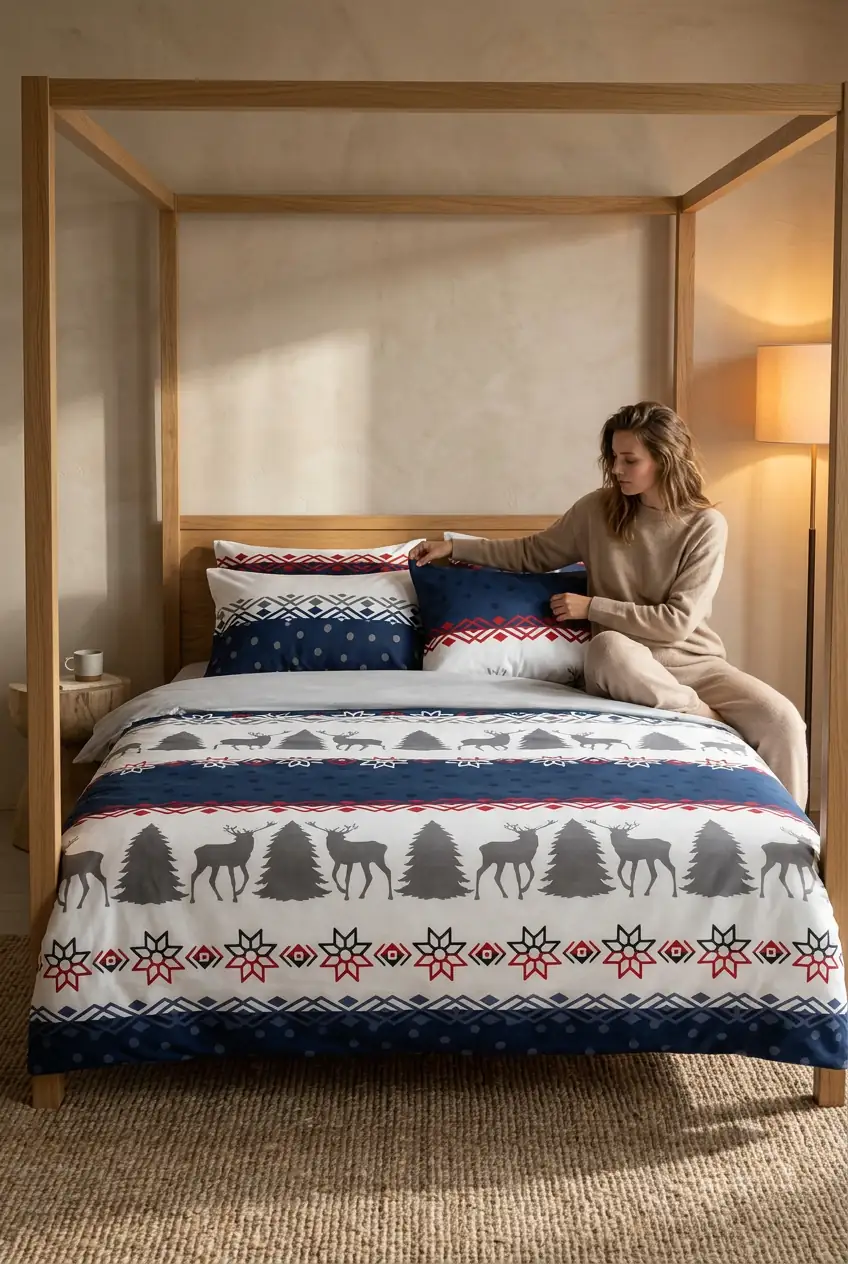 Cotton Collection Kışlık Pazen Çift Kişilik Nevresim Seti Winter 6