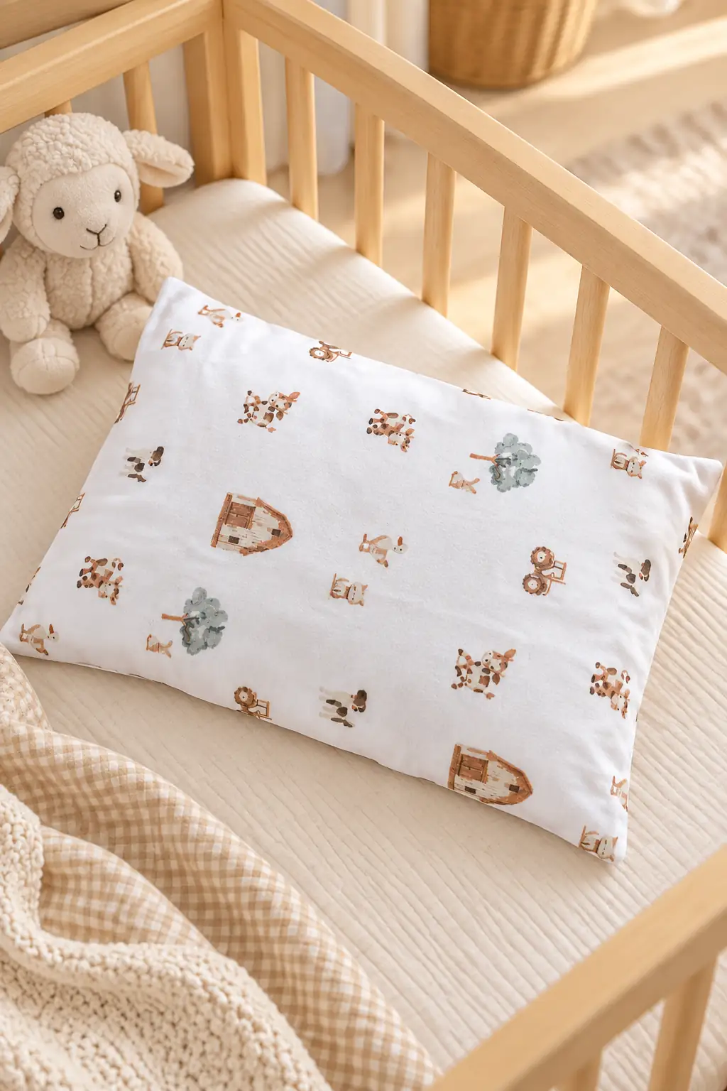 Flanel Bebek Yastık Kılıfı Farm