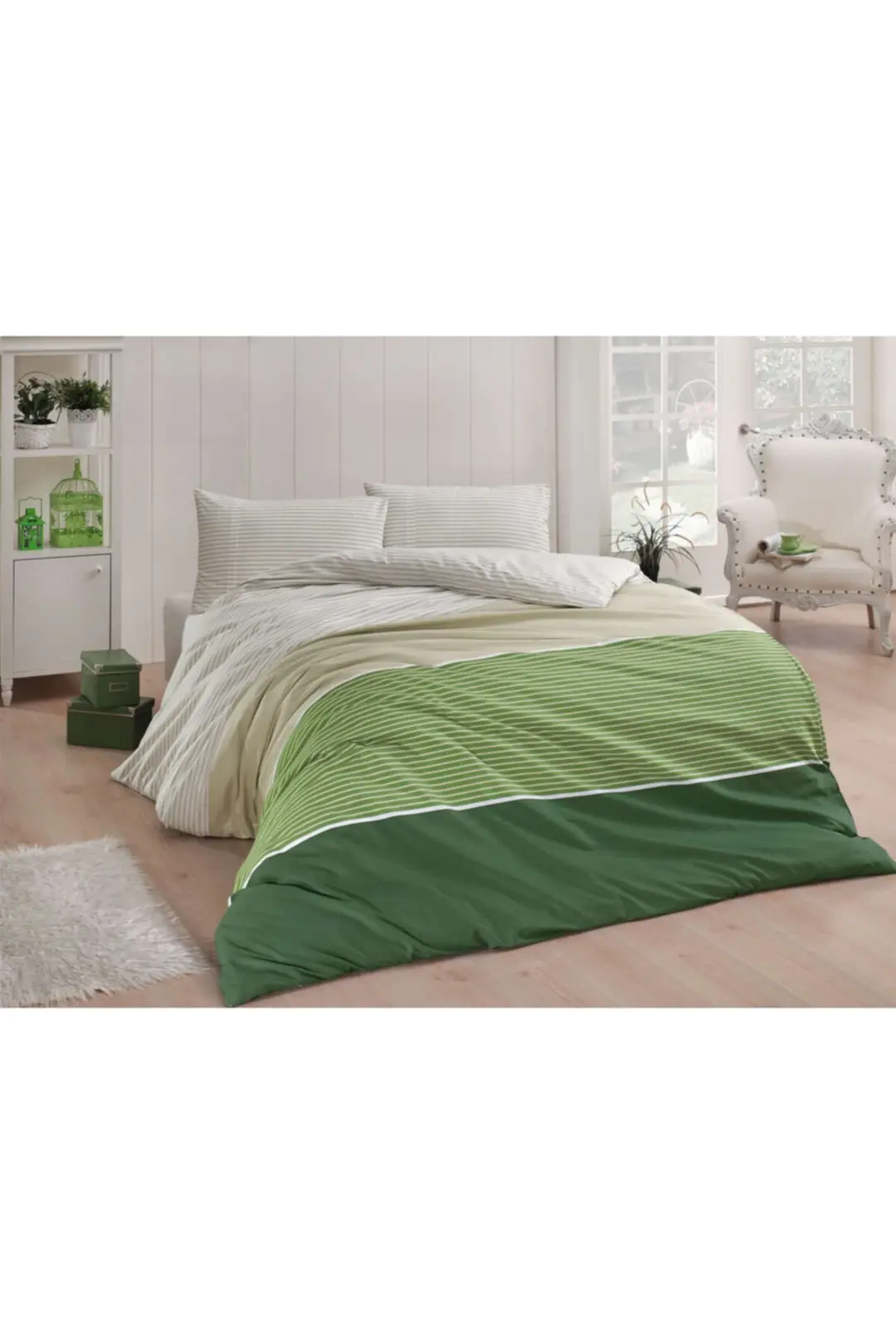 Cotton Collection Ranforce Battal Ebat Nevresim Takımı Iva Yeşil 1