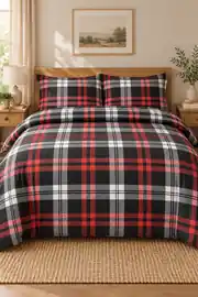 Cotton Collection Flanel Çift Kişilik Nevresim Seti Black Plaid 1