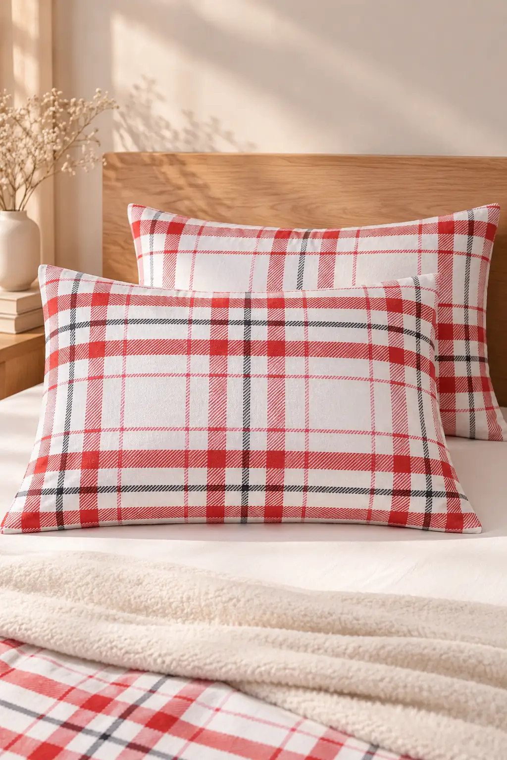 Cotton Collection Kışlık Pazen 2'li Yastık Kılıfı Red