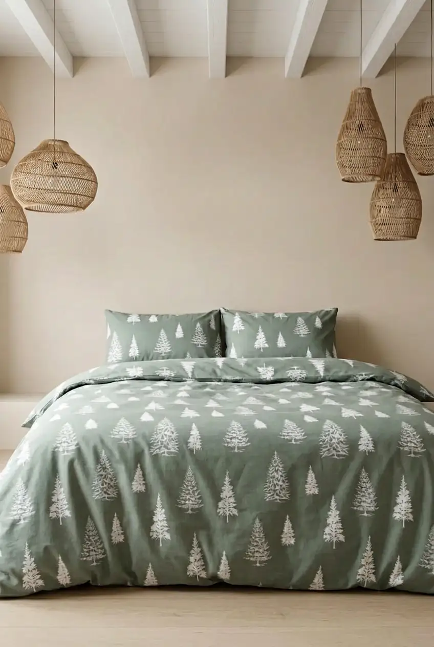 Cotton Collection Kışlık Pazen Çift Kişilik Nevresim Seti Evergreen