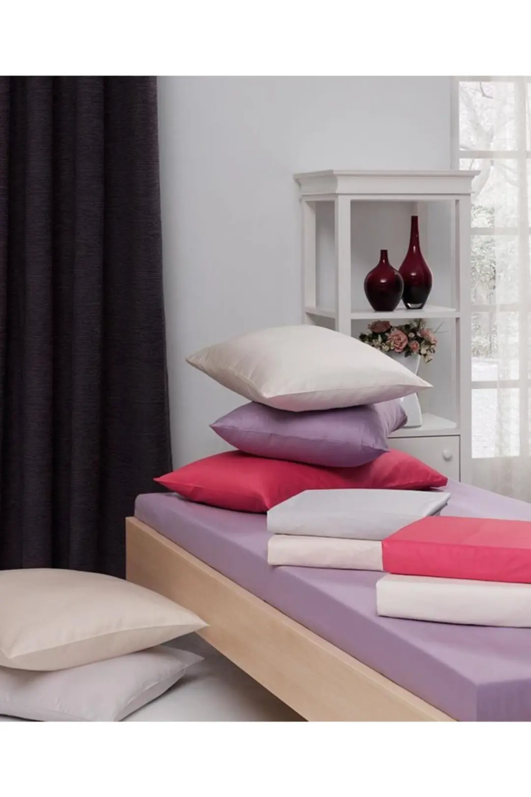 Lanotte Saten Çift Kişilik Fitted Yastık Kılıfı Taş