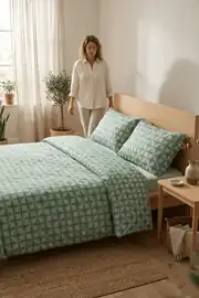 Cotton Collection Ranforce Çift Kişilik Nevresim Seti Kılıfı Efect Yeşil 2