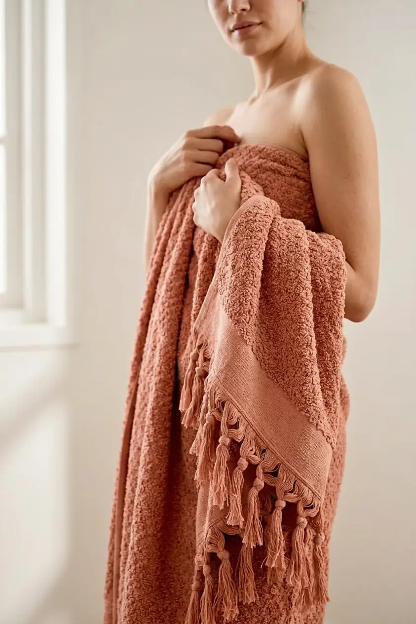 Cotton Collection Bukle Banyo Havlusu Peşkir Gül Kurusu 70x150 cm