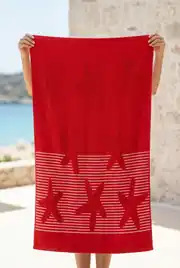 Cotton Collection Bukle Plaj Havlusu Yıldız Kırmızı 3