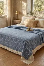 Cotton Collection Çift Kişilik Pike Blue Cottage 210x230 1