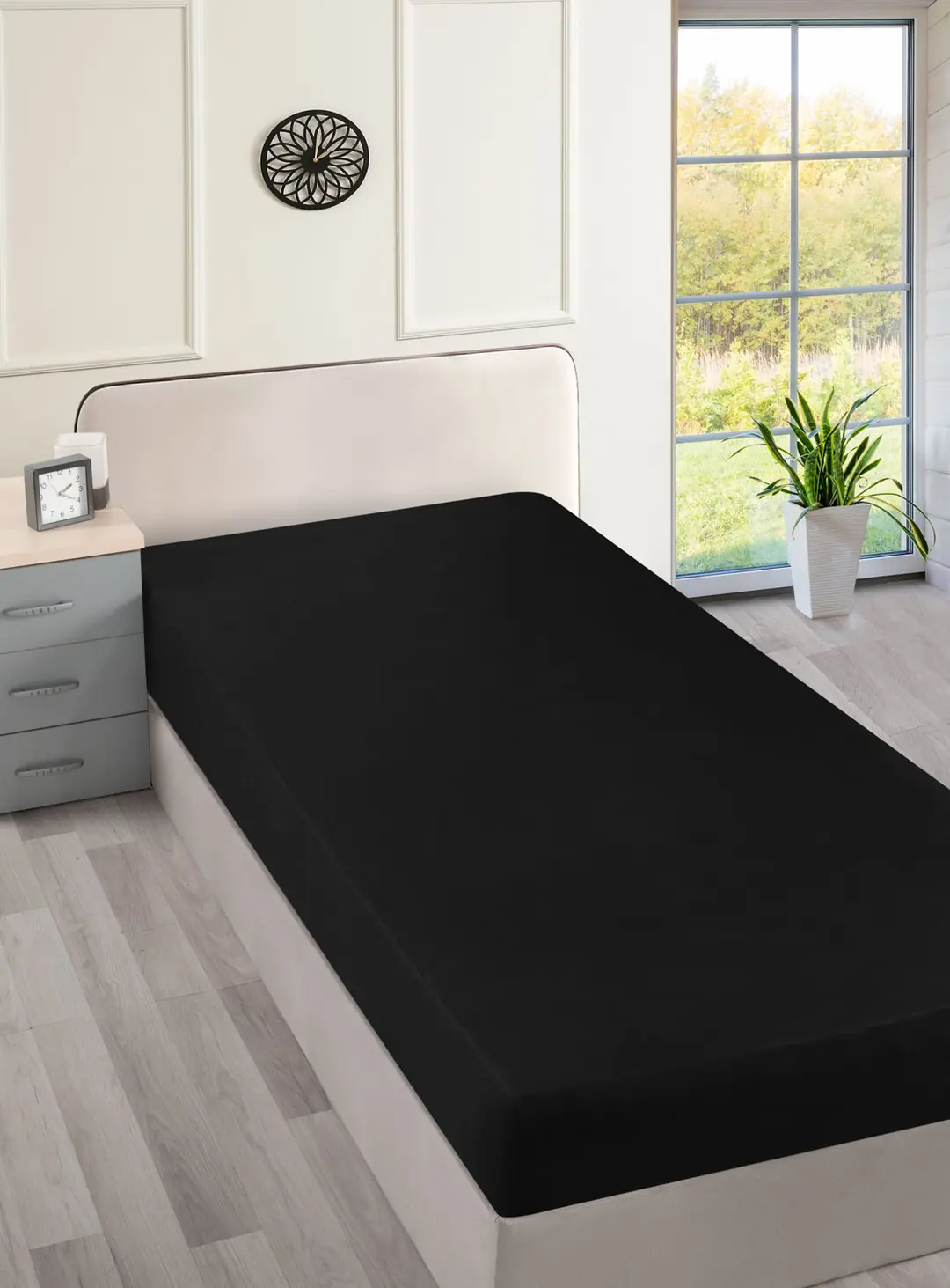 Cotton Collection Ranforce Çift Kişilik Çarşaf Düzboya Siyah